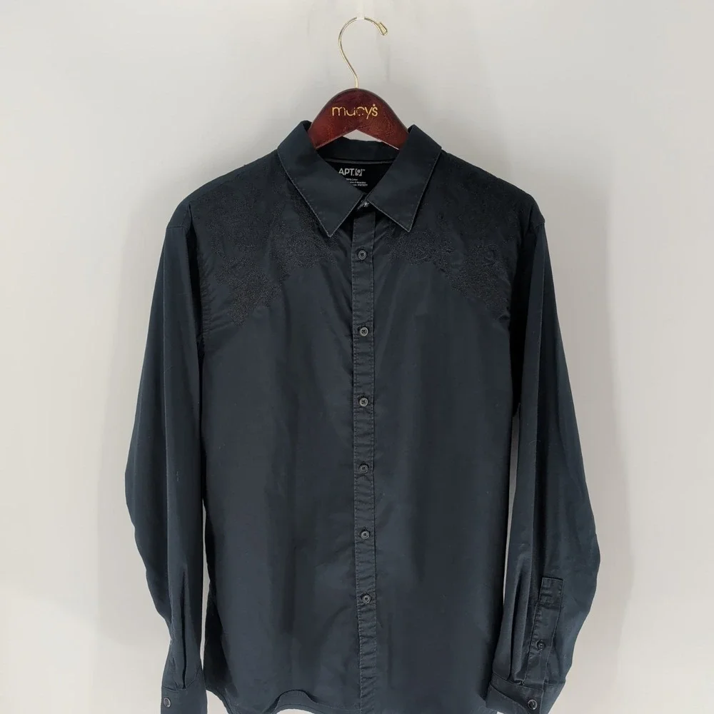 APT.9 Classic Cotton‎ Long Sleeve Everyday Comfort Button Up Shirt Black Size L